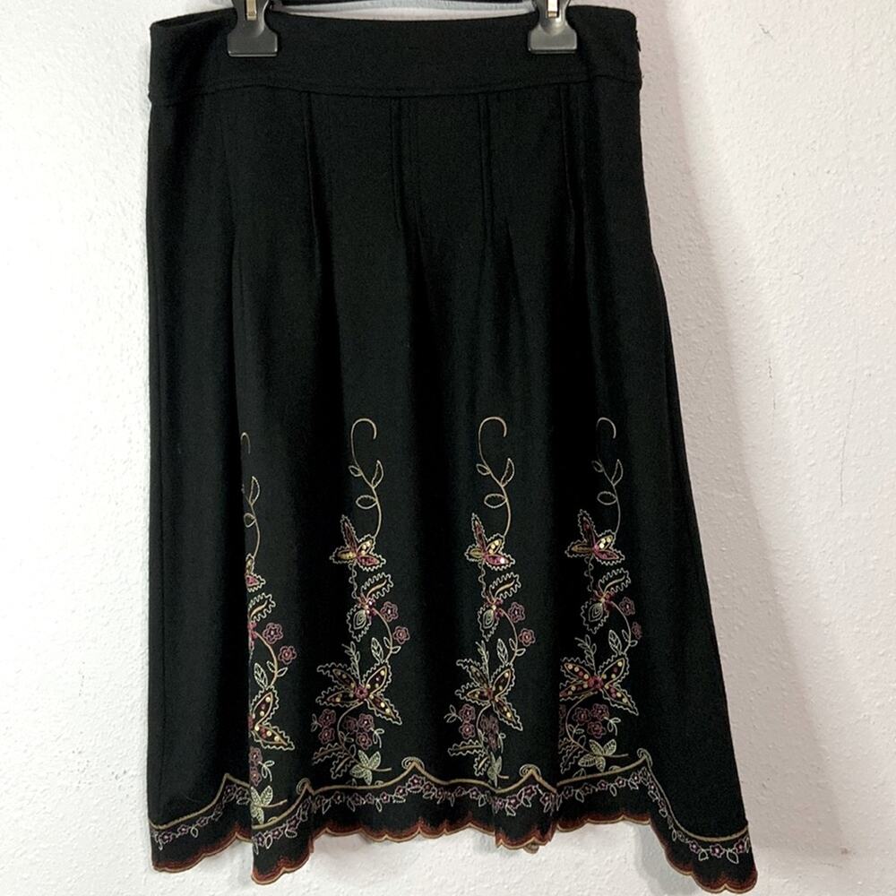 J. Jill Women Black Embroidered Sequined Wool A Lined Skirt Size 10